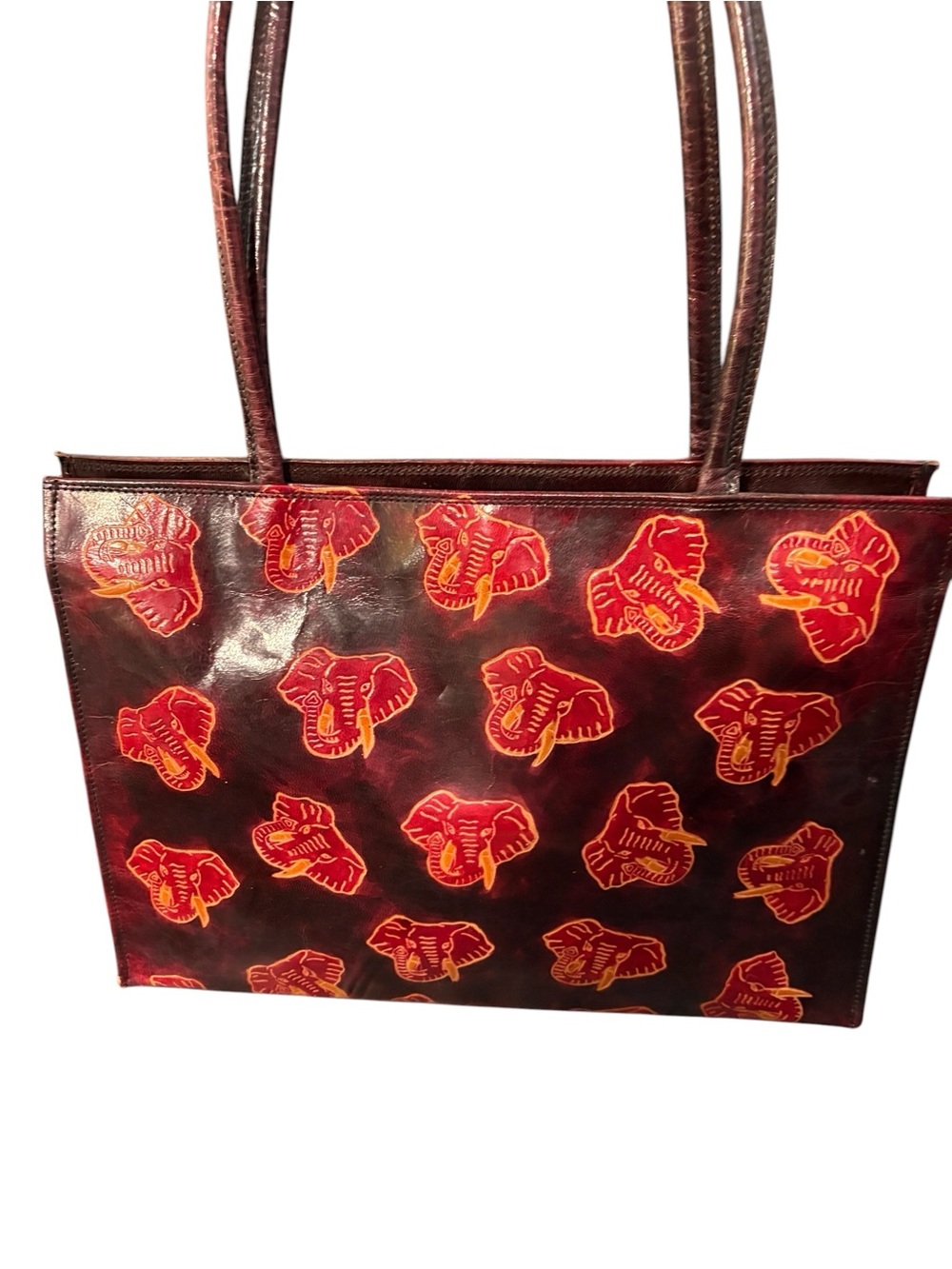 Large Vintage Leather Elephant Safari Print Bag - Picture 4 of 11